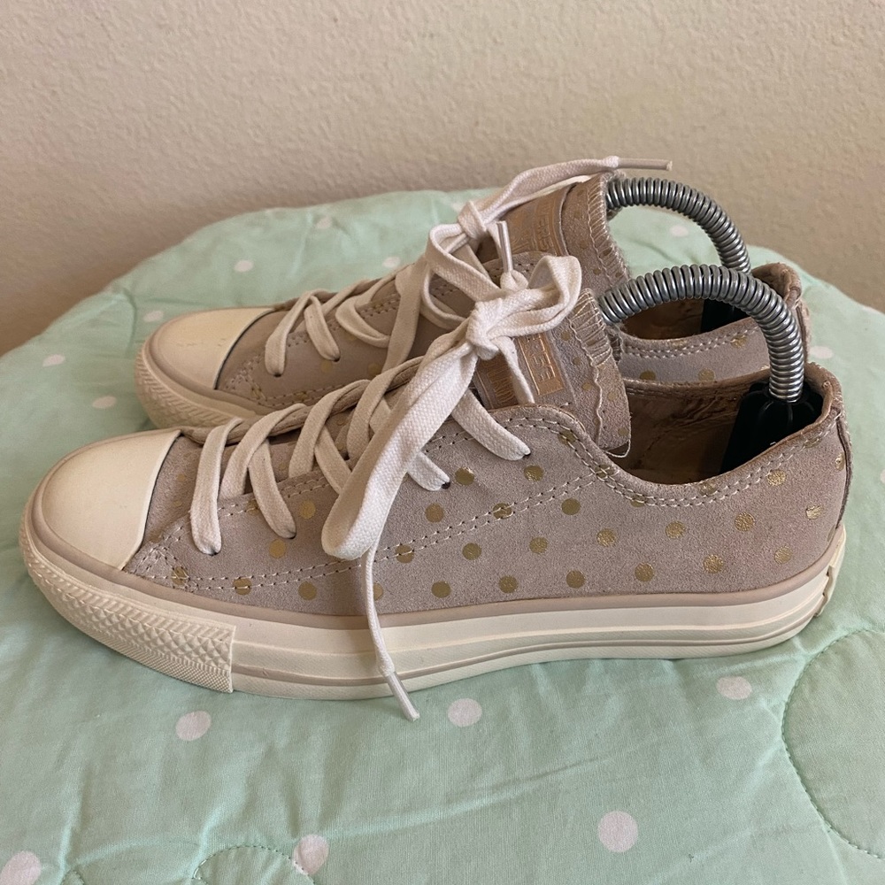 Converse Tan and Gold Polka Dot Kids Sneakers size 3